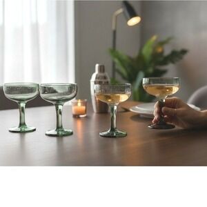 MCM Style Coupe Glasses Green Barware Margarita Cocktail Wine